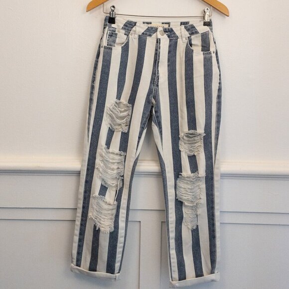 PacSun Pants - PacSun Striped Distressed High-Rise Mom Jeans – Size 24 | Bold Streetwear Denim